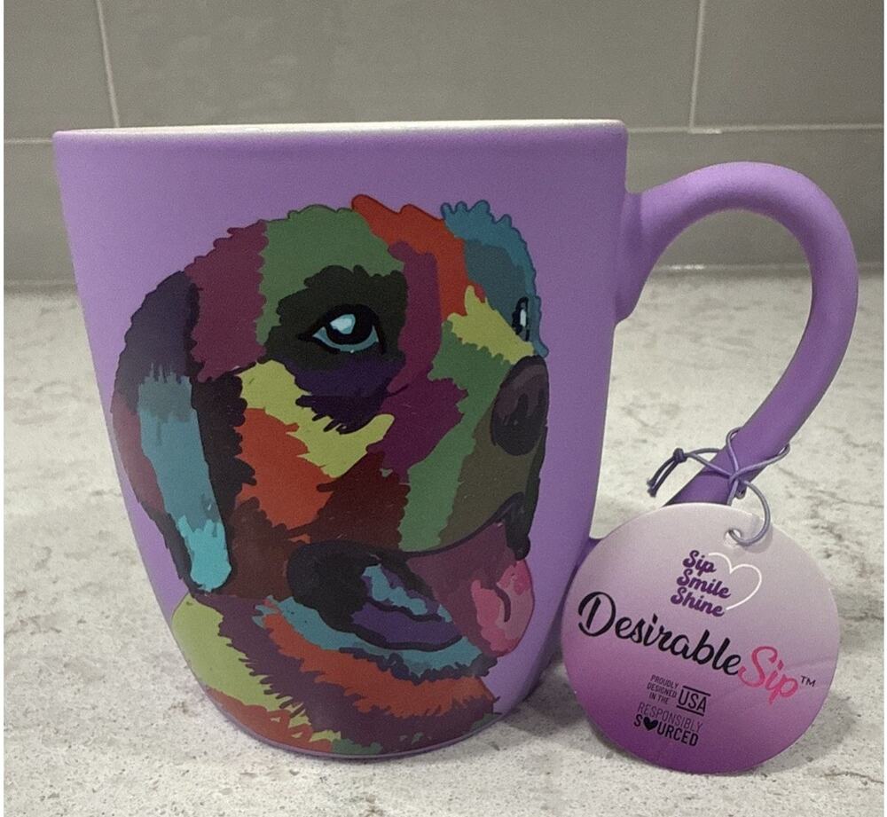 DOG ART Purple Soft Touch 18oz Mug Gift Labrador Golden Retriever Rottweiler Mix